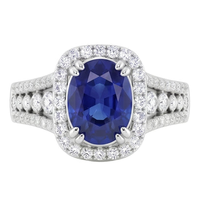 5.71 Ct. Oval Sri Lankan Sapphire & Round Natural Earth Mined Diamonds White Gold 14K Ring