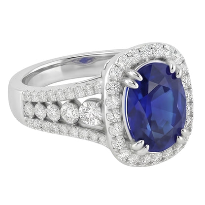 5.71 Ct. Oval Sri Lankan Sapphire & Round Natural Earth Mined Diamonds White Gold 14K Ring