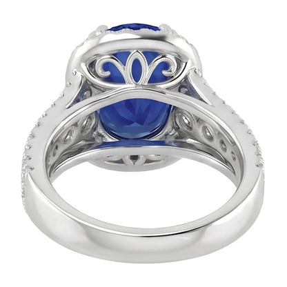 5.71 Ct. Oval Sri Lankan Sapphire & Round Natural Earth Mined Diamonds White Gold 14K Ring