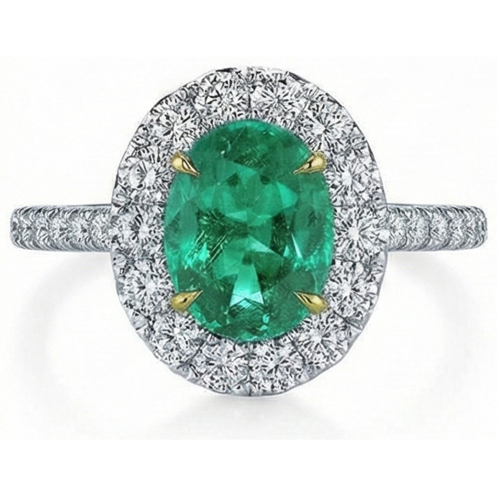 5.75 Carats Natural Earth Mined Diamond With Green Emerald GIA Ring White Gold 14K