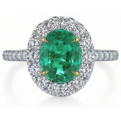 5.75 Carats Natural Earth Mined Diamond With Green Emerald GIA Ring White Gold 14K