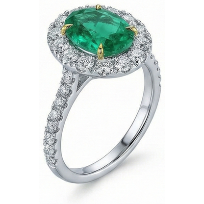 5.75 Carats Natural Earth Mined Diamond With Green Emerald GIA Ring White Gold 14K