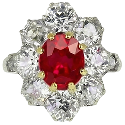 5.75 Carats Oval Cut Ruby And Natural Earth Mined Diamond Ring Two Tone Gold 14K