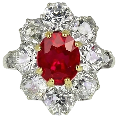 5.75 Carats Oval Cut Ruby And Natural Earth Mined Diamond Ring Two Tone Gold 14K