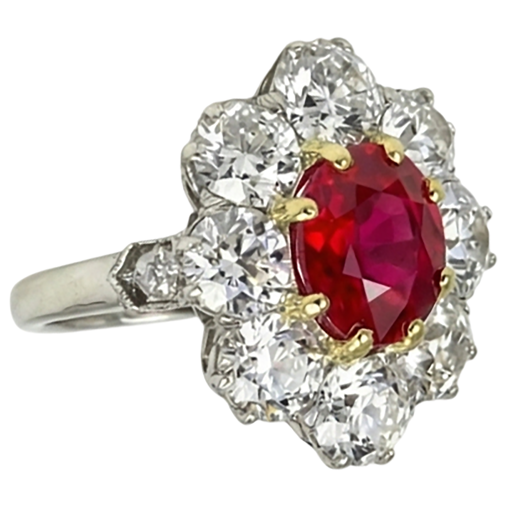 5.75 Carats Oval Cut Ruby And Natural Earth Mined Diamond Ring Two Tone Gold 14K