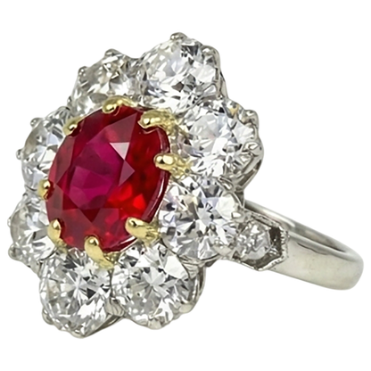5.75 Carats Oval Cut Ruby And Natural Earth Mined Diamond Ring Two Tone Gold 14K