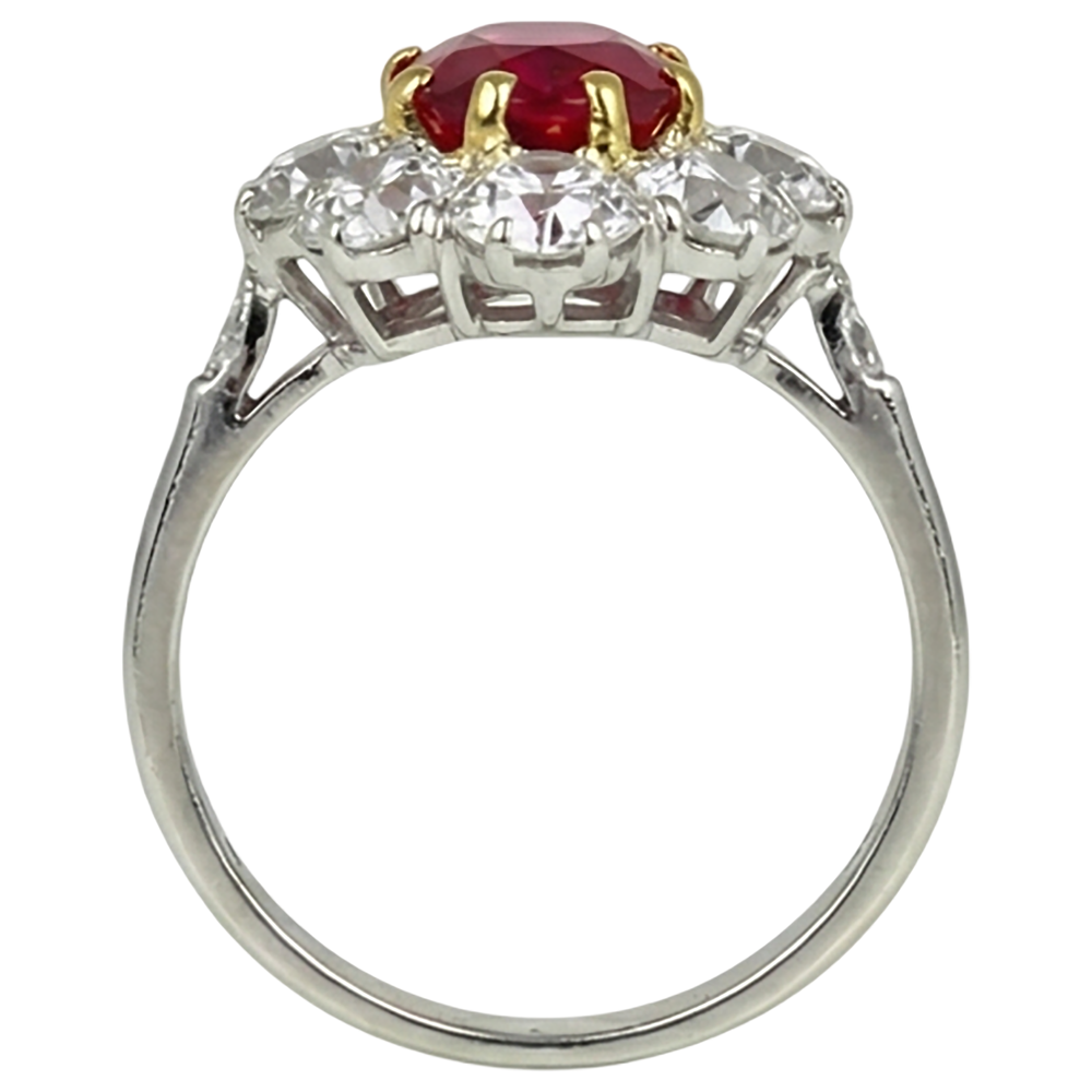 5.75 Carats Oval Cut Ruby And Natural Earth Mined Diamond Ring Two Tone Gold 14K