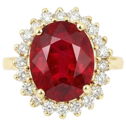 5.75 Carats Red Ruby IGI CERTIFIED And Diamonds Ring Yellow Gold 14K