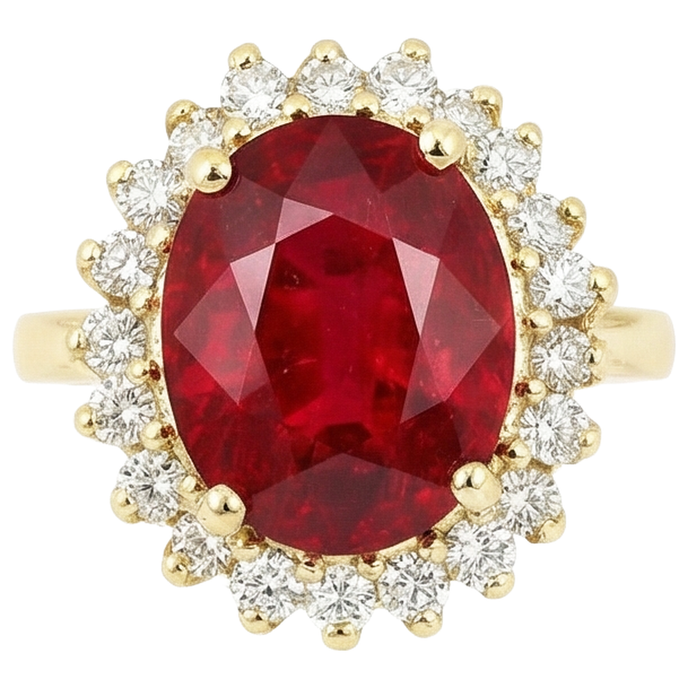 5.75 Carats Red Ruby IGI CERTIFIED And Diamonds Ring Yellow Gold 14K