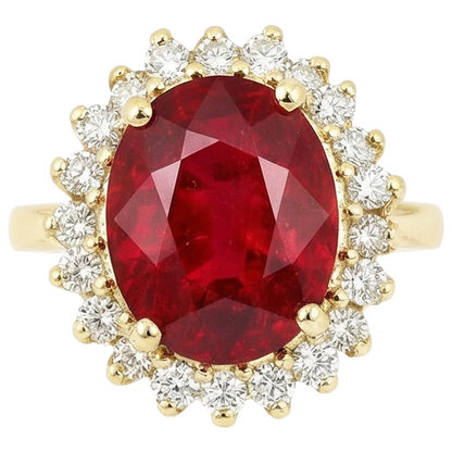 5.75 Carats Red Ruby IGI CERTIFIED And Diamonds Ring Yellow Gold 14K