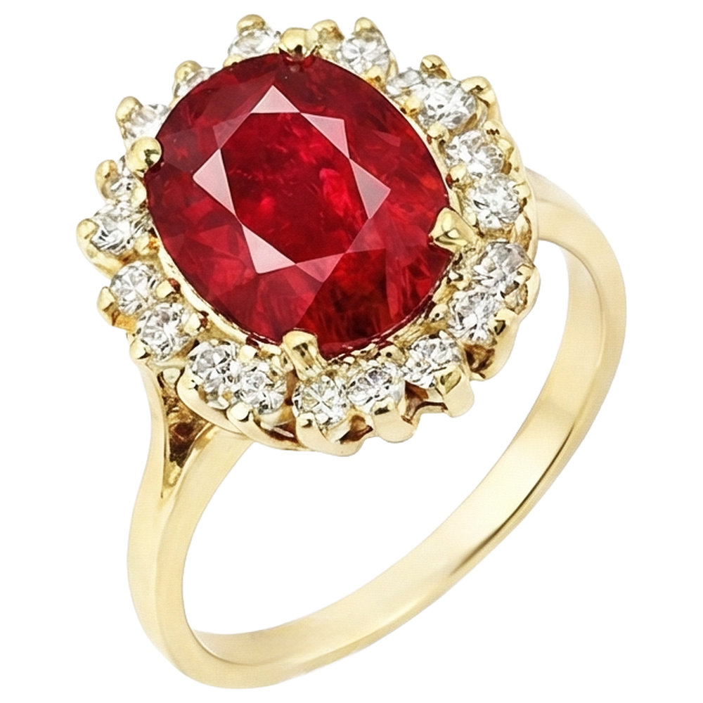 5.75 Carats Red Ruby IGI CERTIFIED And Diamonds Ring Yellow Gold 14K
