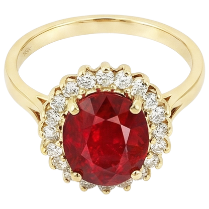 5.75 Carats Red Ruby IGI CERTIFIED And Diamonds Ring Yellow Gold 14K