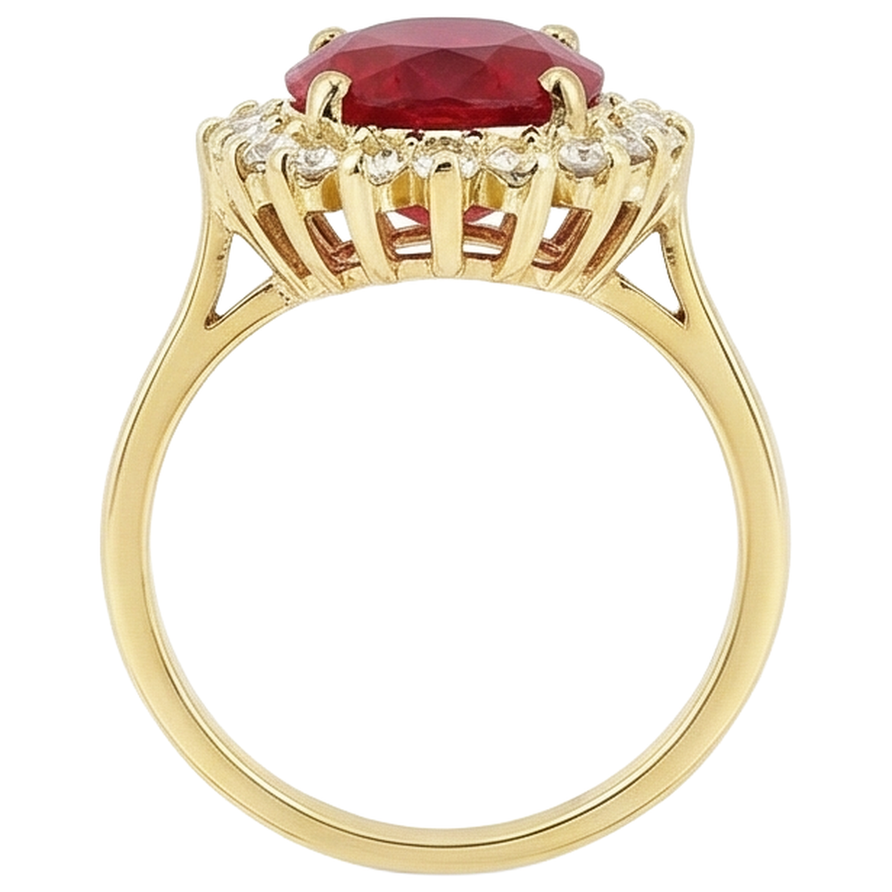 5.75 Carats Red Ruby IGI CERTIFIED And Diamonds Ring Yellow Gold 14K
