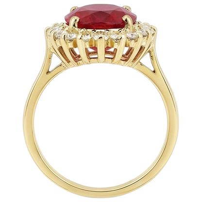 5.75 Carats Red Ruby IGI CERTIFIED And Diamonds Ring Yellow Gold 14K