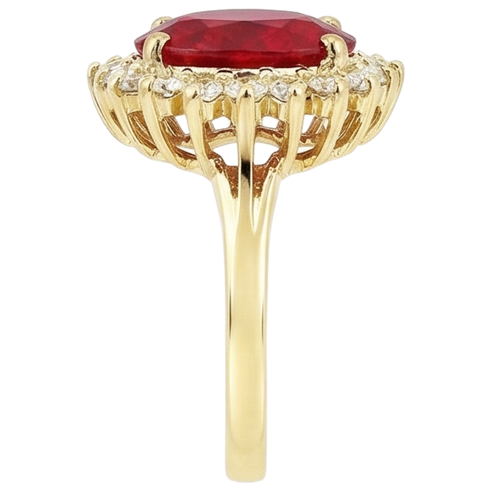 5.75 Carats Red Ruby IGI CERTIFIED And Diamonds Ring Yellow Gold 14K