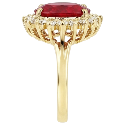 5.75 Carats Red Ruby IGI CERTIFIED And Diamonds Ring Yellow Gold 14K
