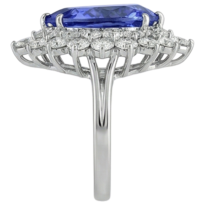 5.75 Ct Pear Tanzanite With Natural Earth Mined Diamonds Cluster Ring White Gold