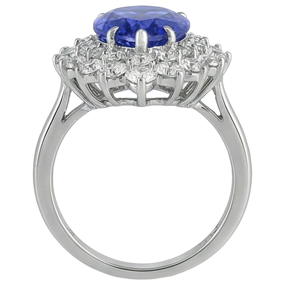 5.75 Ct Pear Tanzanite With Natural Earth Mined Diamonds Cluster Ring White Gold