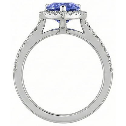 natural round tanzanite 5.75ct ring on white background
