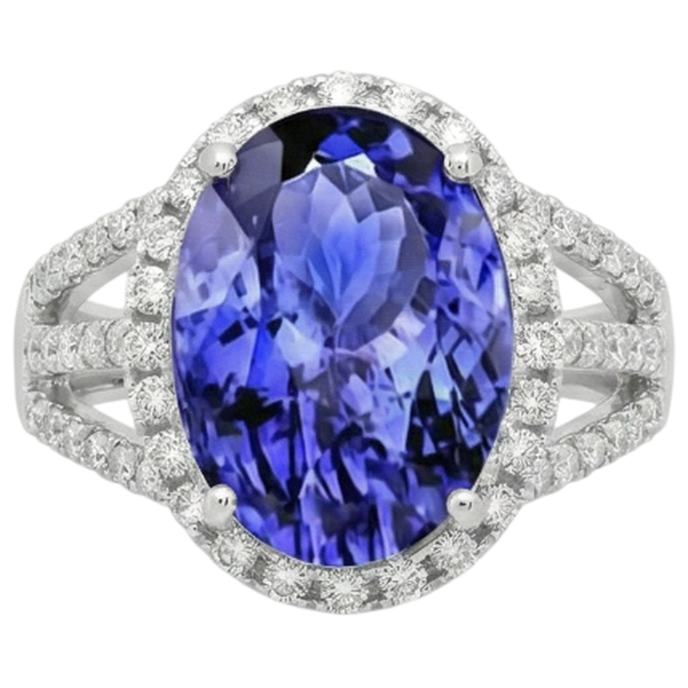 5.80 Carats Oval Tanzanite & Round Natural Earth Mined Diamond Fancy Ring White Gold 14K