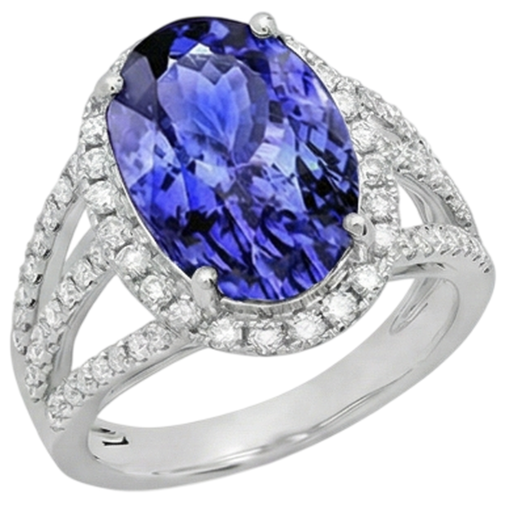 5.80 Carats Oval Tanzanite & Round Natural Earth Mined Diamond Fancy Ring White Gold 14K