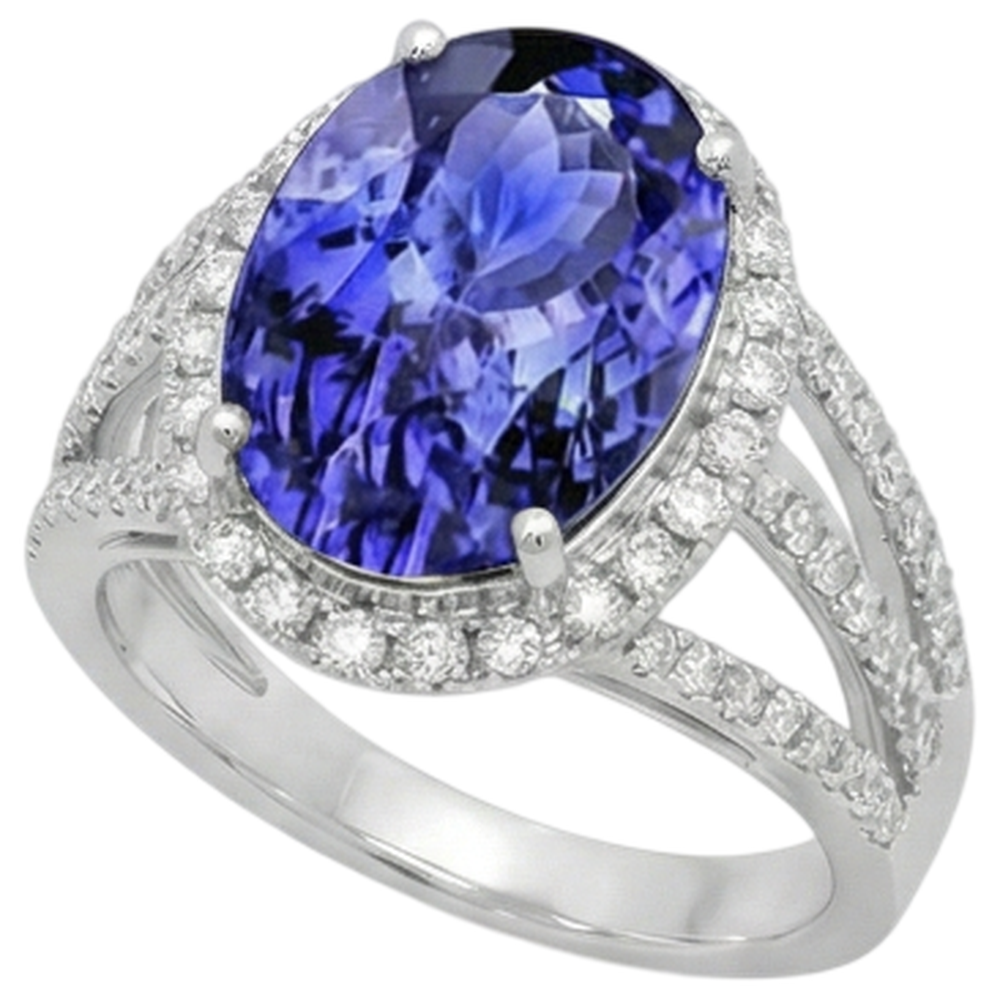5.80 Carats Oval Tanzanite & Round Natural Earth Mined Diamond Fancy Ring White Gold 14K