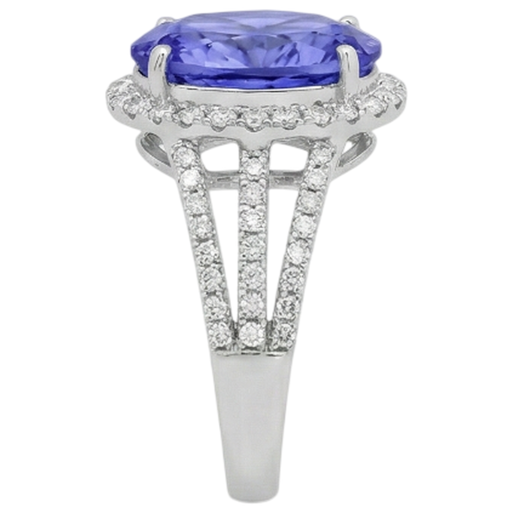 5.80 Carats Oval Tanzanite & Round Natural Earth Mined Diamond Fancy Ring White Gold 14K