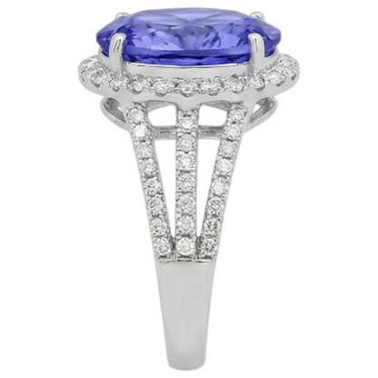 5.80 Carats Oval Tanzanite & Round Natural Earth Mined Diamond Fancy Ring White Gold 14K
