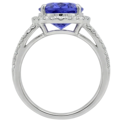 5.80 Carats Oval Tanzanite & Round Natural Earth Mined Diamond Fancy Ring White Gold 14K