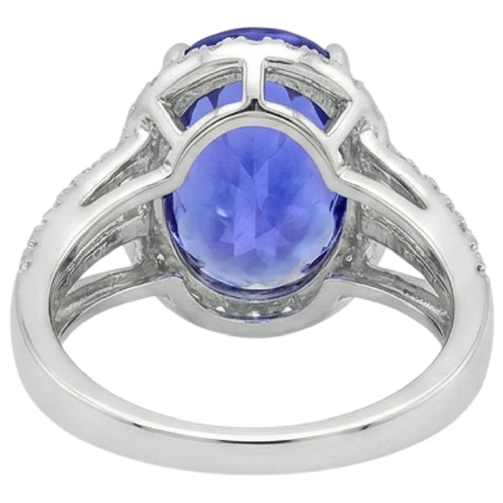 5.80 Carats Oval Tanzanite & Round Natural Earth Mined Diamond Fancy Ring White Gold 14K