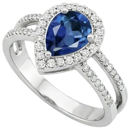 5.80 Carats Pear Ceylon Sapphire & Natural Earth Mined Diamond Engagement Ring 14K Gold