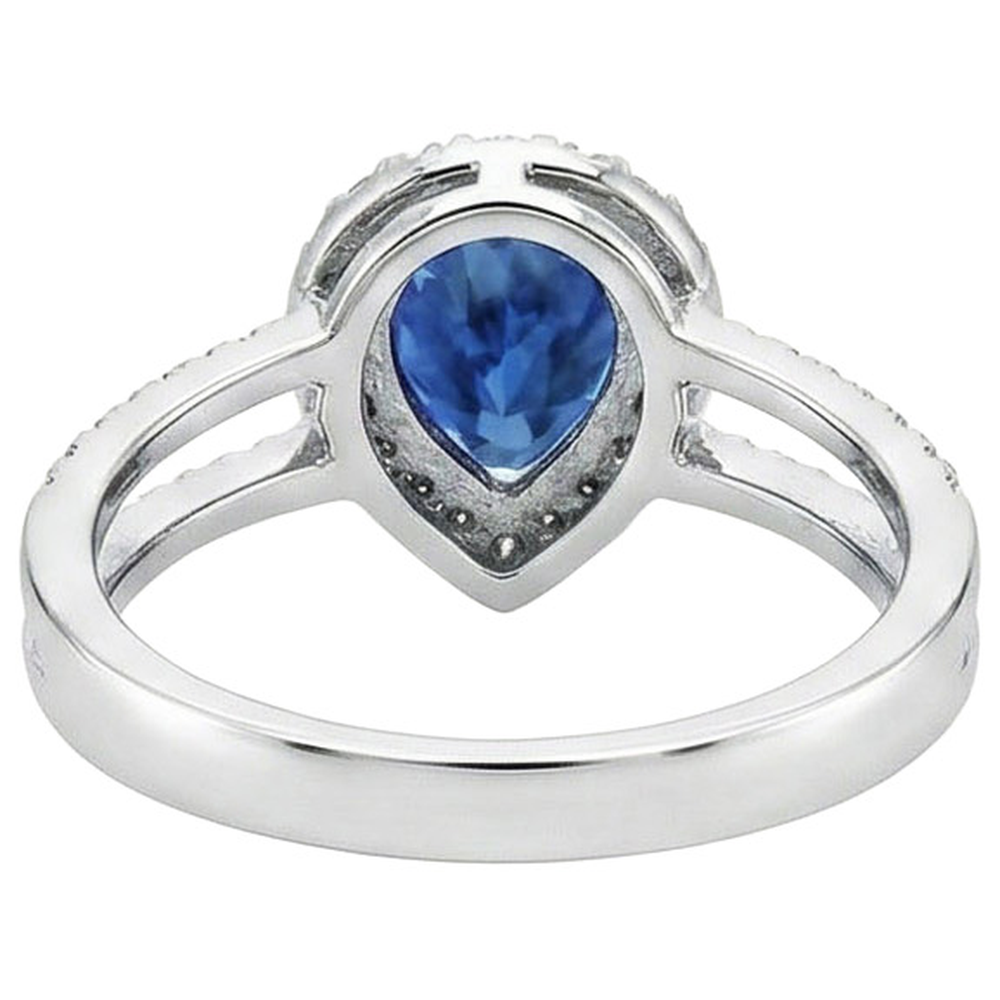 5.80 Carats Pear Ceylon Sapphire & Natural Earth Mined Diamond Engagement Ring 14K Gold
