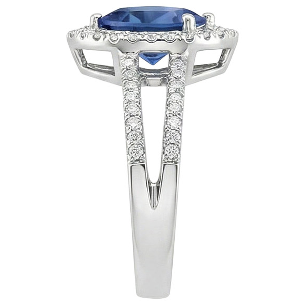 5.80 Carats Pear Ceylon Sapphire & Natural Earth Mined Diamond Engagement Ring 14K Gold