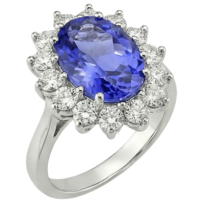5.80 Ct Blue Tanzanite With White Natural Earth Mined Diamonds Cluster Ring Gold