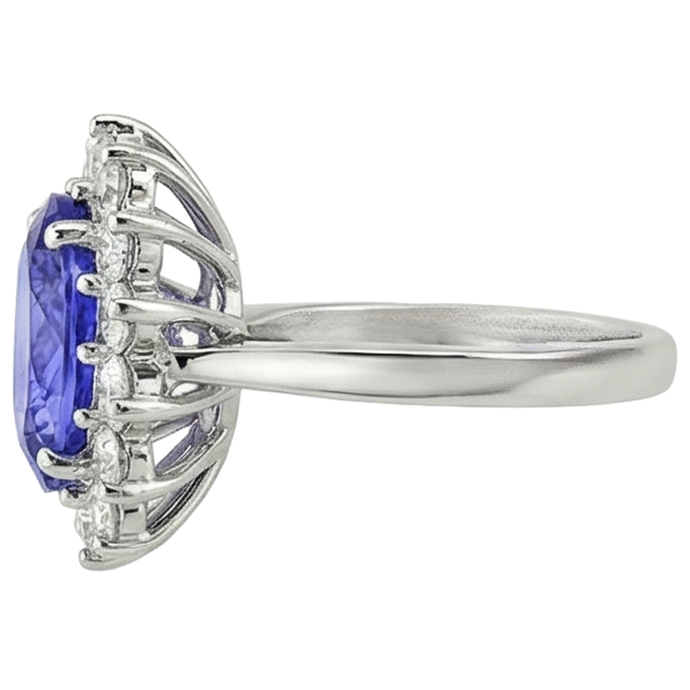 5.80 Ct Blue Tanzanite With White Natural Earth Mined Diamonds Cluster Ring Gold