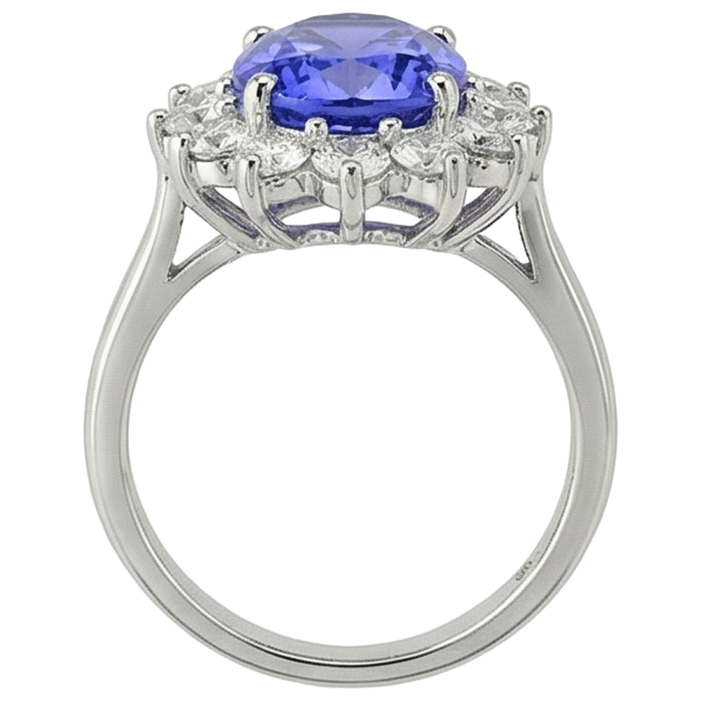 5.80 Ct Blue Tanzanite With White Natural Earth Mined Diamonds Cluster Ring Gold