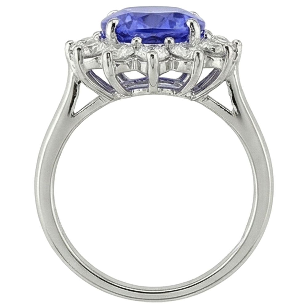 5.80 Ct Blue Tanzanite With White Natural Earth Mined Diamonds Cluster Ring Gold