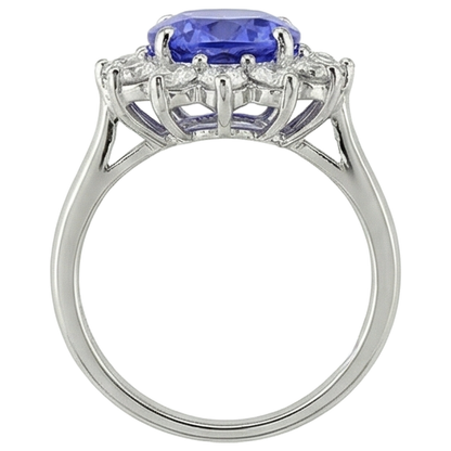 5.80 Ct Blue Tanzanite With White Natural Earth Mined Diamonds Cluster Ring Gold