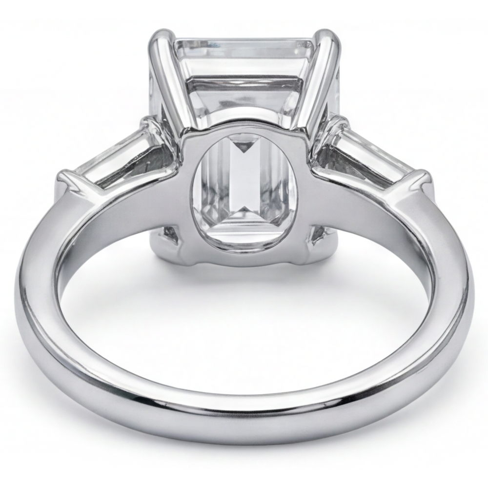 5.80 Ct. Emerald & Baguettes Natural Real Diamond ( Not Lab Grown ) 3 Stone Ring White Gold New