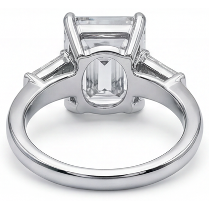 5.80 Ct. Emerald & Baguettes Natural Real Diamond ( Not Lab Grown ) 3 Stone Ring White Gold New