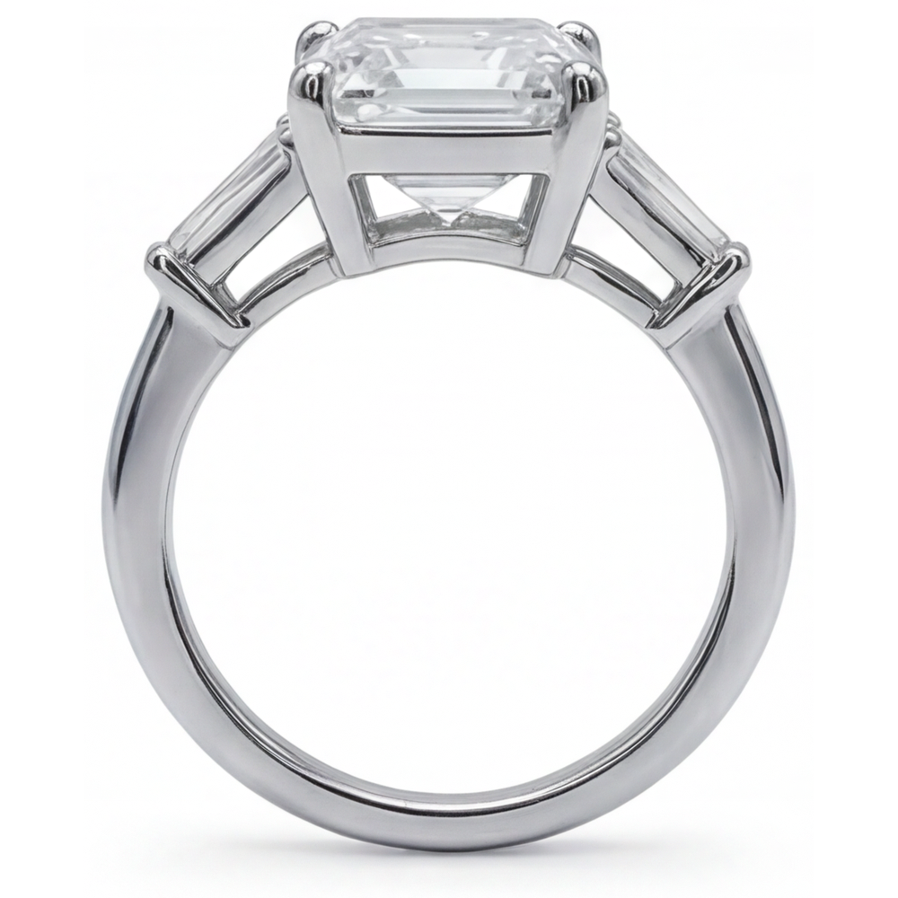 5.80 Ct. Emerald & Baguettes Natural Real Diamond ( Not Lab Grown ) 3 Stone Ring White Gold New