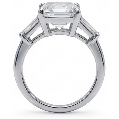 5.80 Ct. Emerald & Baguettes Natural Real Diamond ( Not Lab Grown ) 3 Stone Ring White Gold New