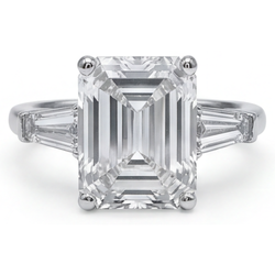 5.80 Ct. Emerald & Baguettes Natural Real Diamond ( Not Lab Grown ) 3 Stone Ring White Gold New