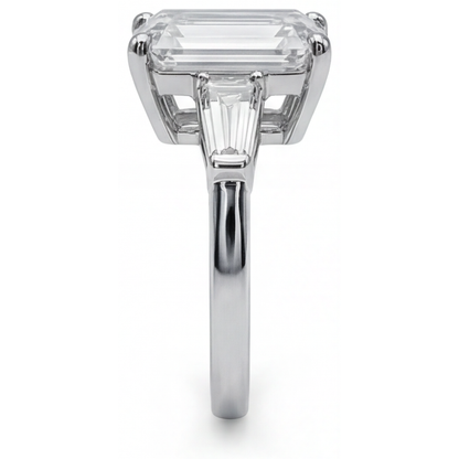 5.80 Ct. Emerald & Baguettes Natural Real Diamond ( Not Lab Grown ) 3 Stone Ring White Gold New