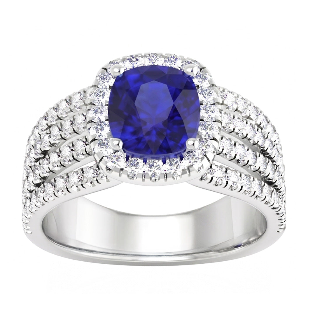 5.80 Ct Prong Ceylon Blue Sapphire Natural Earth Mined Diamonds Fancy Ring White Gold 14K