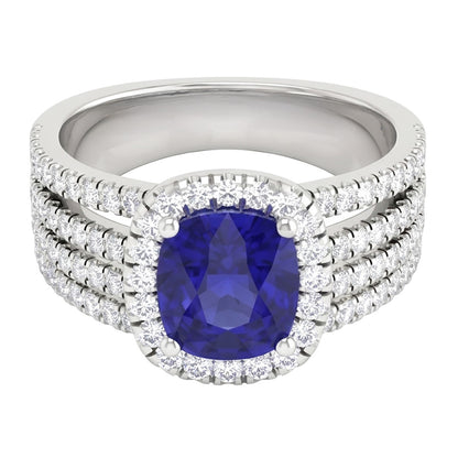 5.80 Ct Prong Ceylon Blue Sapphire Natural Earth Mined Diamonds Fancy Ring White Gold 14K