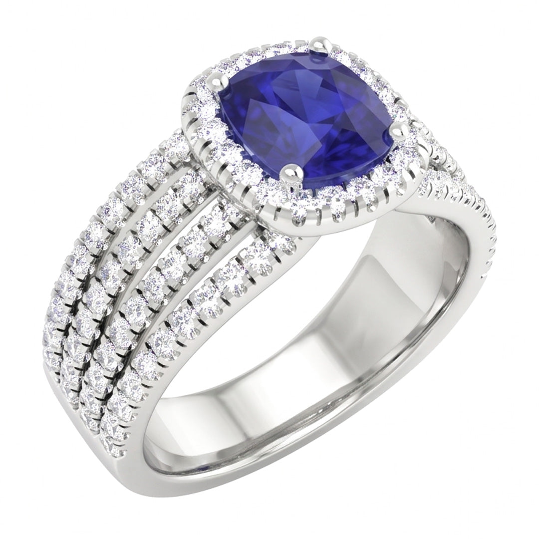 5.80 Ct Prong Ceylon Blue Sapphire Natural Earth Mined Diamonds Fancy Ring White Gold 14K