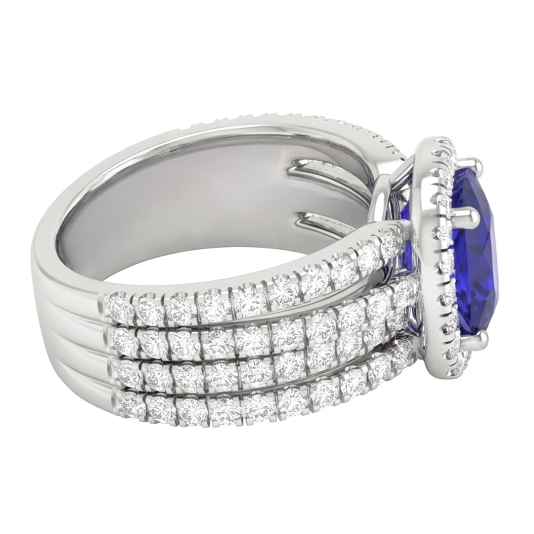 5.80 Ct Prong Ceylon Blue Sapphire Natural Earth Mined Diamonds Fancy Ring White Gold 14K