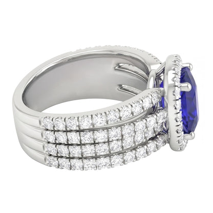 5.80 Ct Prong Ceylon Blue Sapphire Natural Earth Mined Diamonds Fancy Ring White Gold 14K