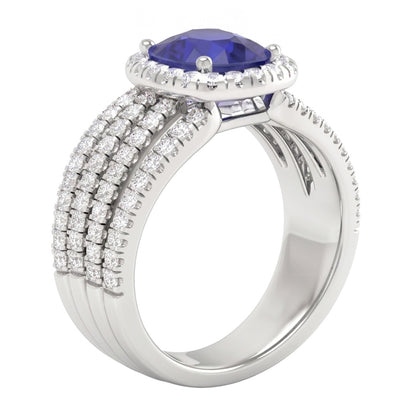 5.80 Ct Prong Ceylon Blue Sapphire Natural Earth Mined Diamonds Fancy Ring White Gold 14K